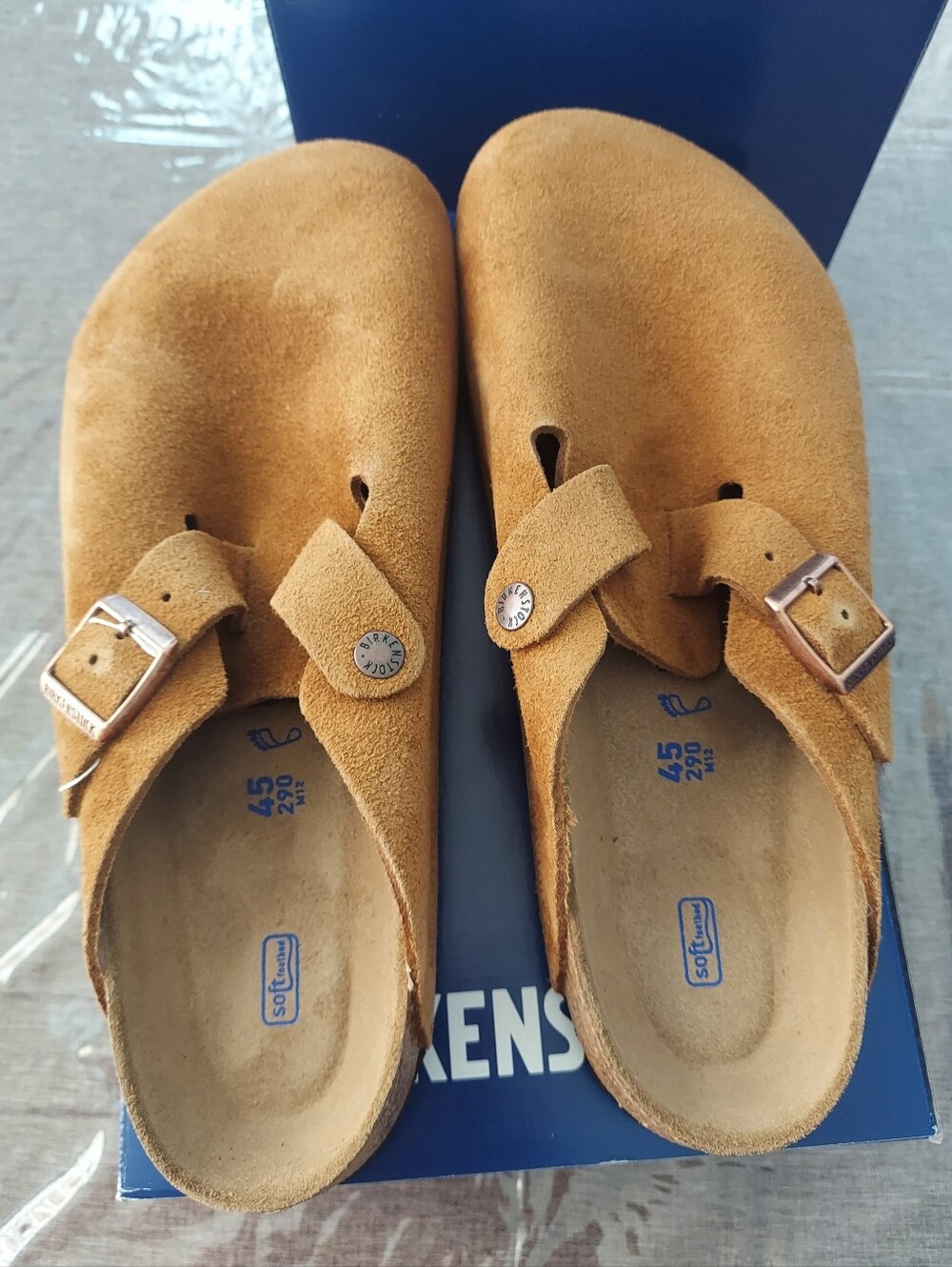 Birkenstock mens Boston soft footbed suede leather clogs.